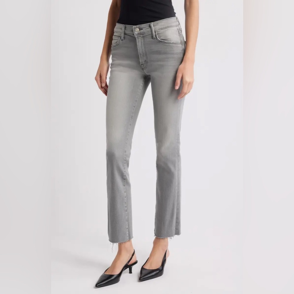NWOT MOTHER Grey Frayed Ankle Slim Jeans